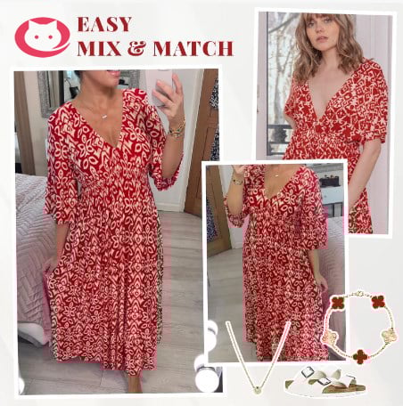 🌸Hot Sale - 49% OFF🔥Bohemian Casual Print V-neck Waist Wrap Long Dress