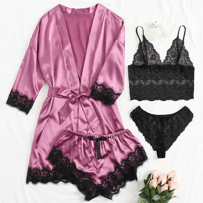 💕LAST DAY SALE 49% OFF💕Valentine's Day 4 sets of lace satin sling pajamas set🌹